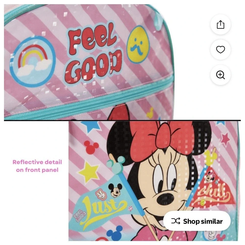 Disney Minnie Mouse Kids 16 inch Backpack Pink Blue Feel Good Reflective School‎